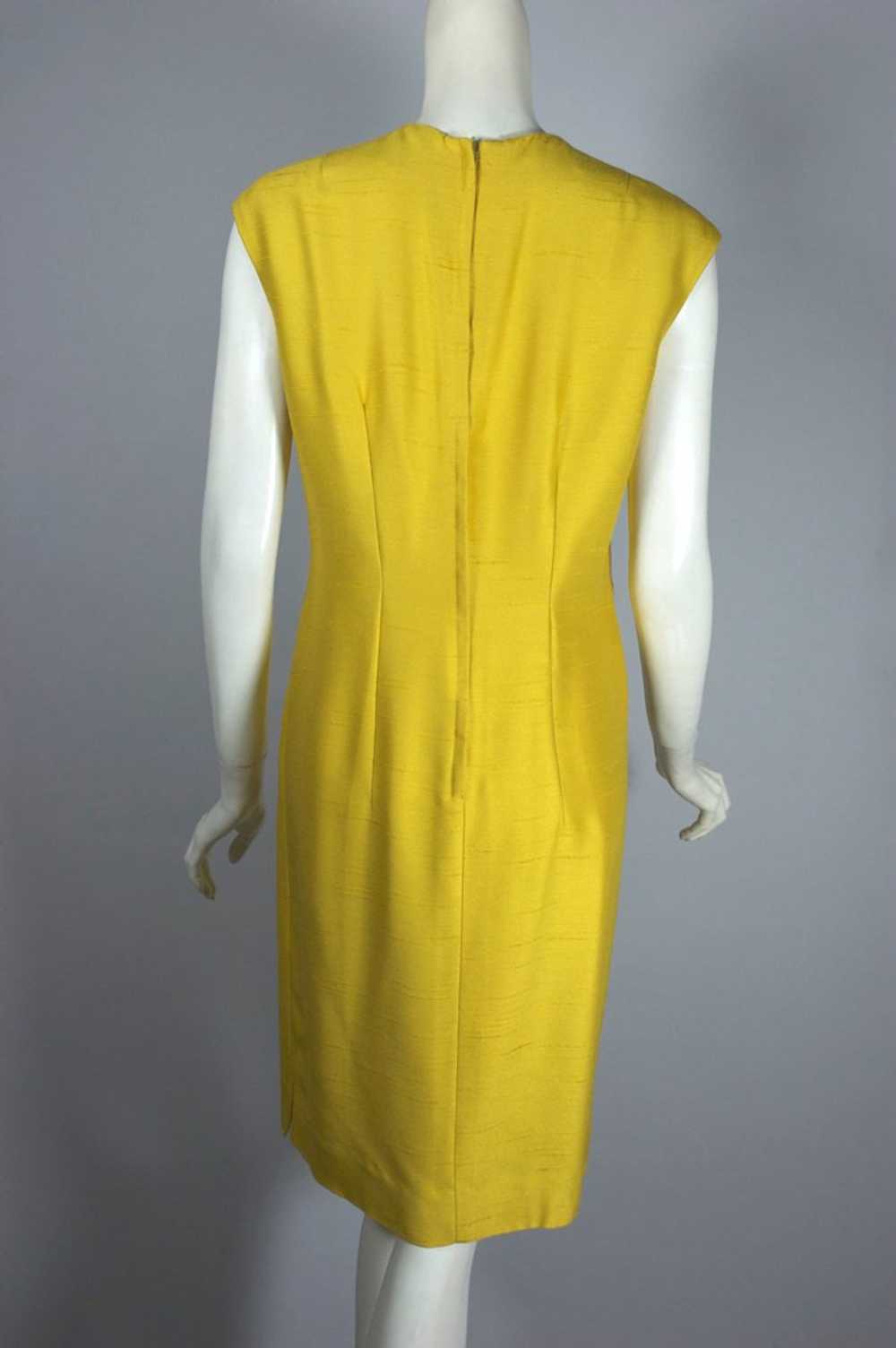 Golden yellow beaded 1960s sheath dress jacket se… - image 4