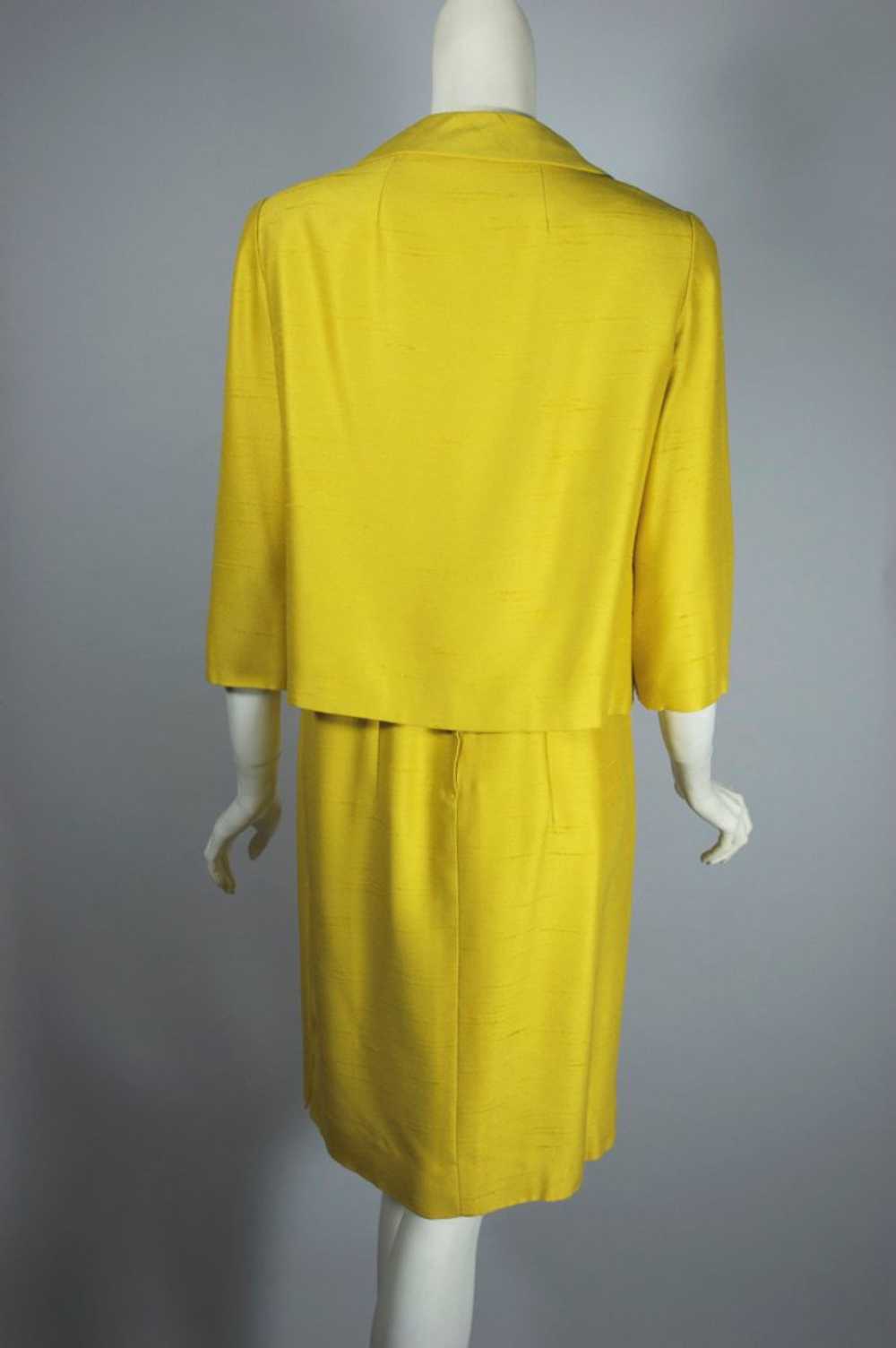 Golden yellow beaded 1960s sheath dress jacket se… - image 5
