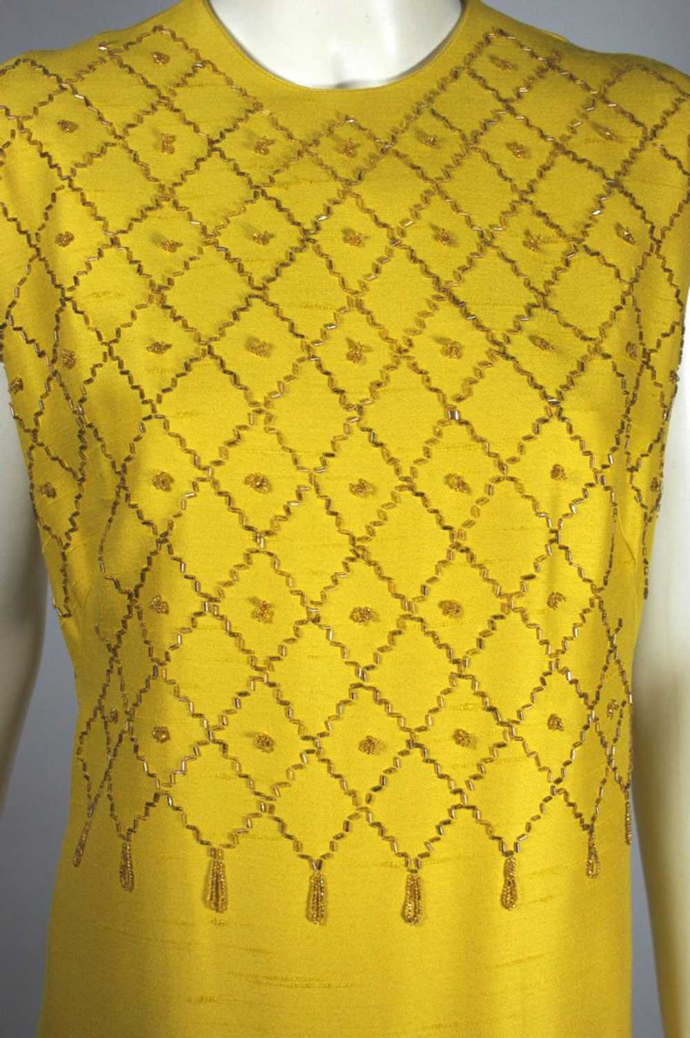 Golden yellow beaded 1960s sheath dress jacket se… - image 9