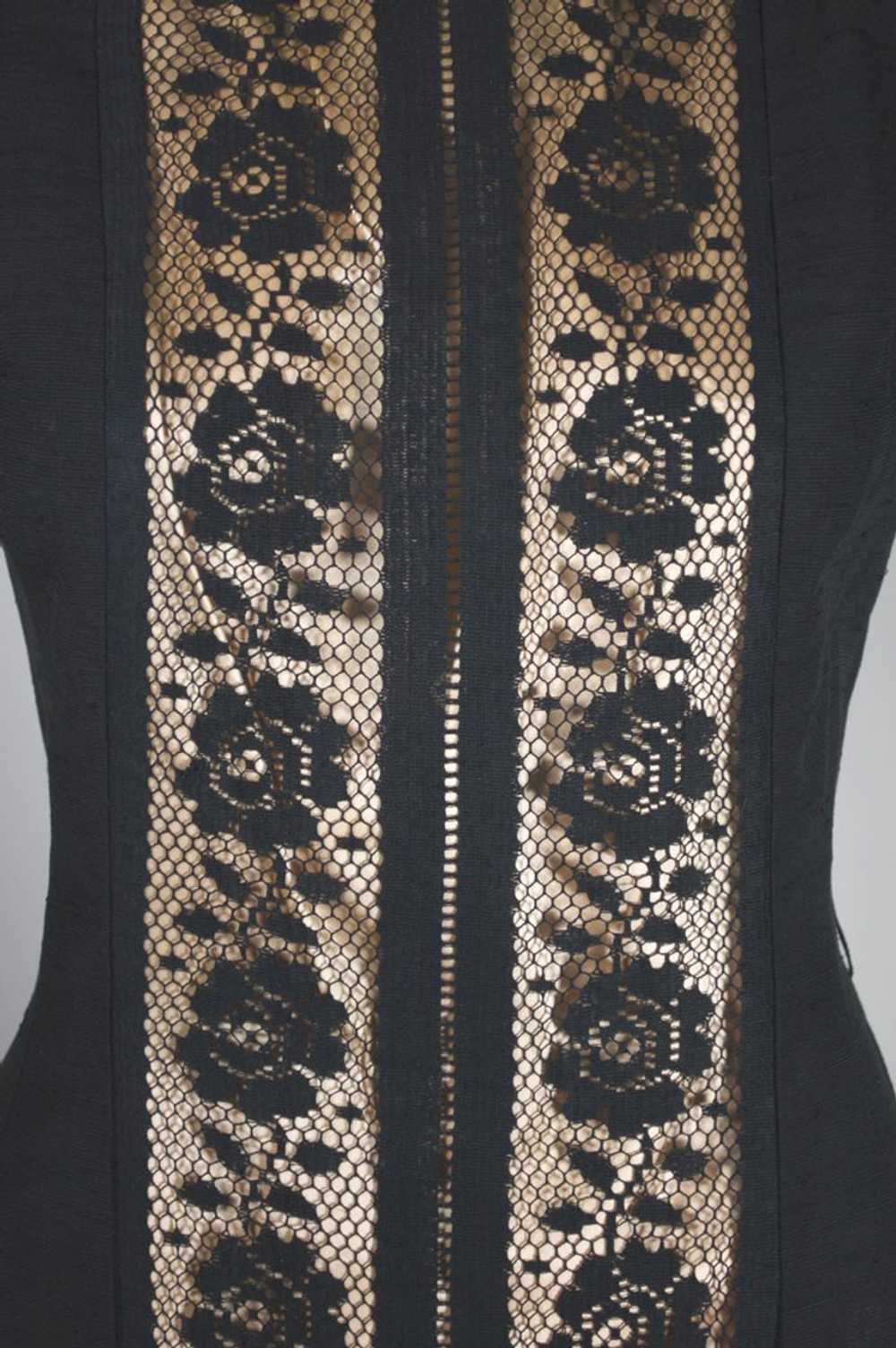 Black roses lace trim sheath dress late 1950s XS-S - image 7