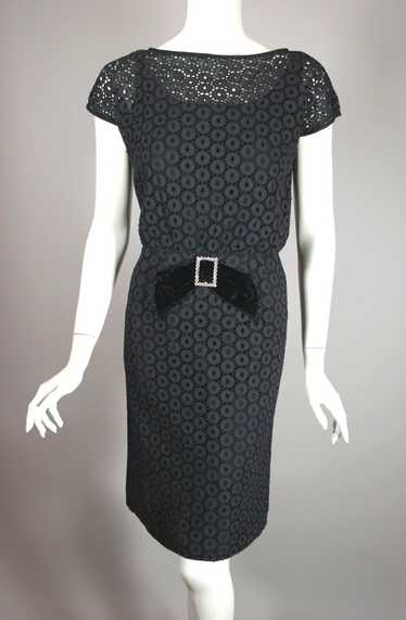 Black cotton eyelet lace early 1960s cocktail dres