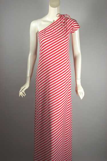 Jeannene Booher red white stripe 70s maxi dress | 