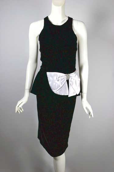 80s party peplum dress black velvet white satin bo