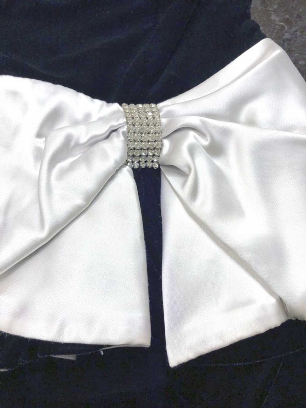 80s party peplum dress black velvet white satin b… - image 7