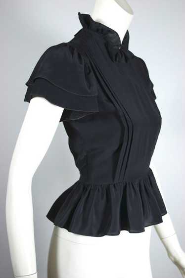 Backless black silk blouse 1970s ruffled peplum | 