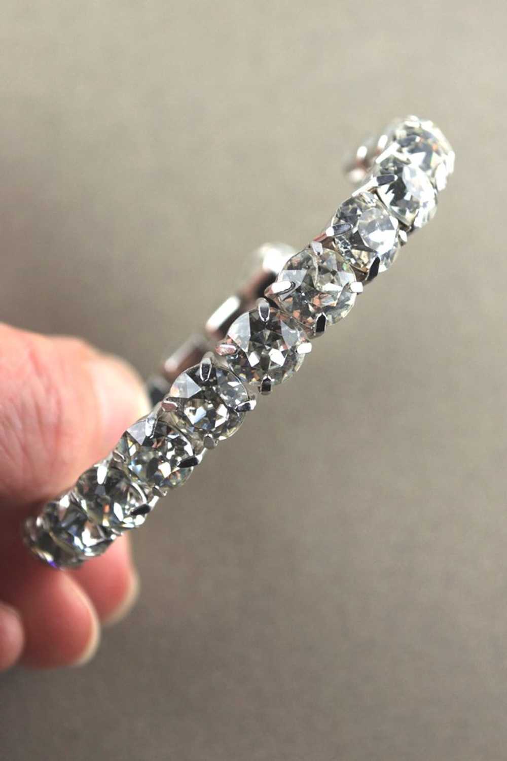 Large clear rhinestones flexible cuff bracelet 19… - image 3