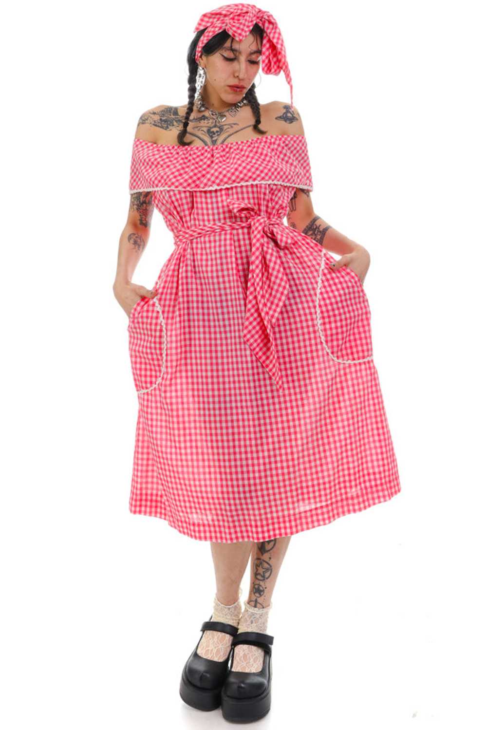 Vintage 70's Pretty In Pink Gingham Dress - OSFM - image 2