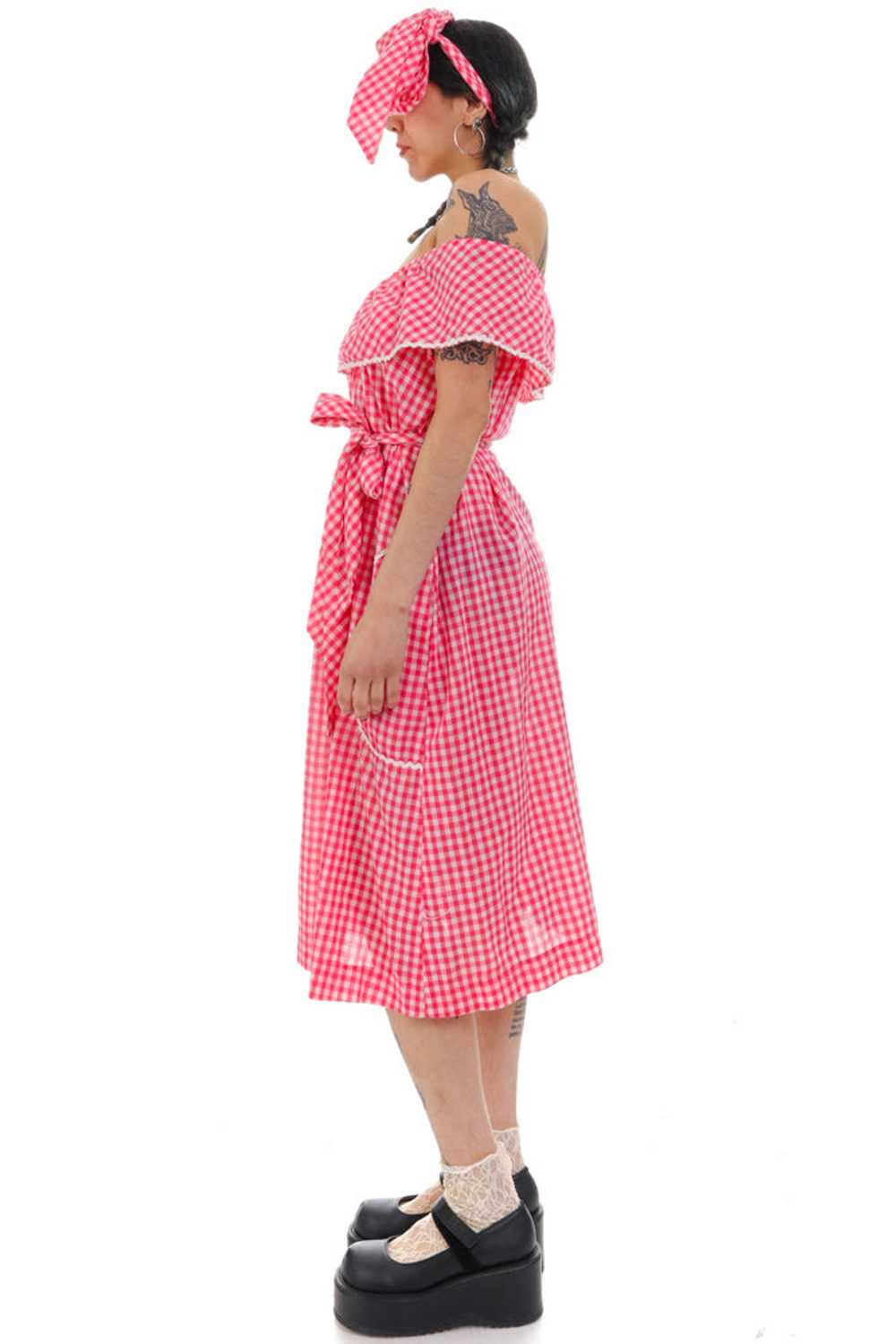 Vintage 70's Pretty In Pink Gingham Dress - OSFM - image 4
