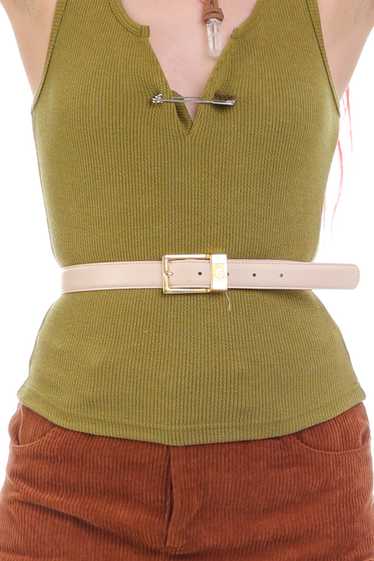Vintage Beige & Gold Leather Belt - S - image 1