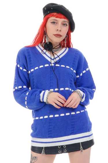 Vintage 80's Essential Blue Stripe Sweater - OSFM