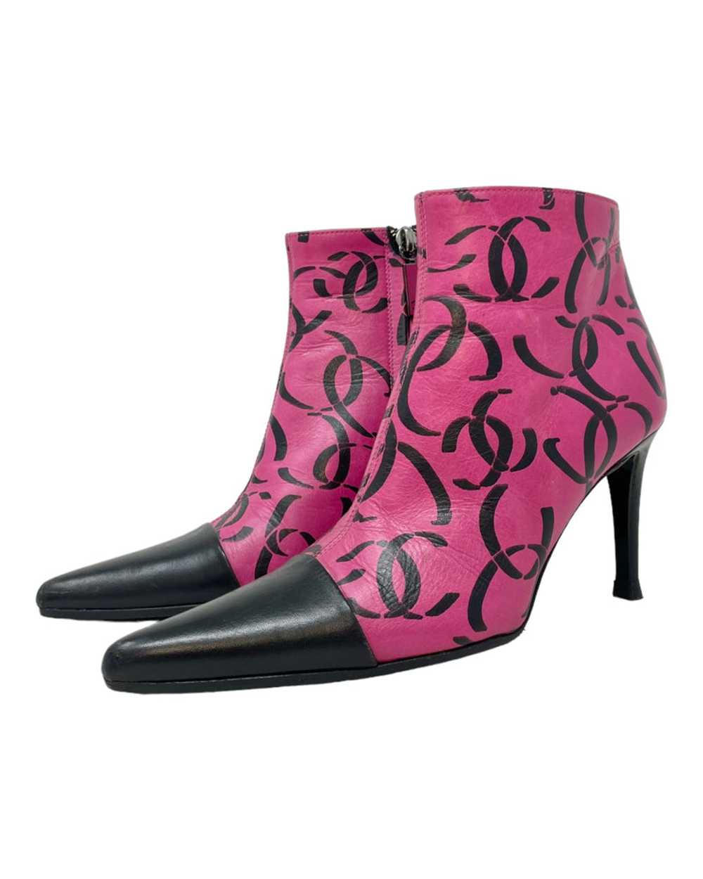 Chanel CC Logo Magenta Leather Ankle Boots, AW00,… - image 2