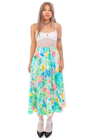 Vintage 80's Pretty Pastel Flower Maxi Skirt - S/M - image 1