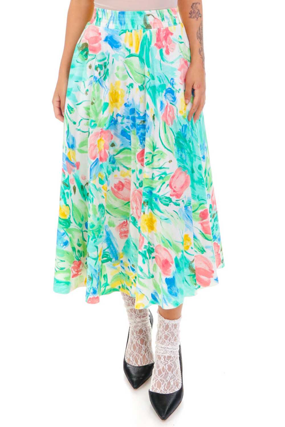 Vintage 80's Pretty Pastel Flower Maxi Skirt - S/M - image 2