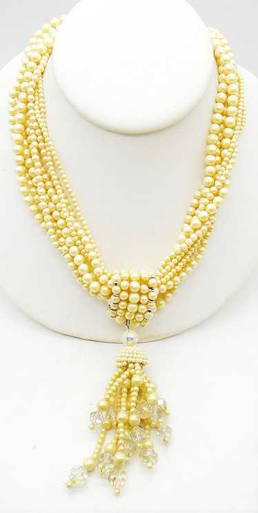 Japan Yellow Faux Pearl Tassel Torsade Necklace