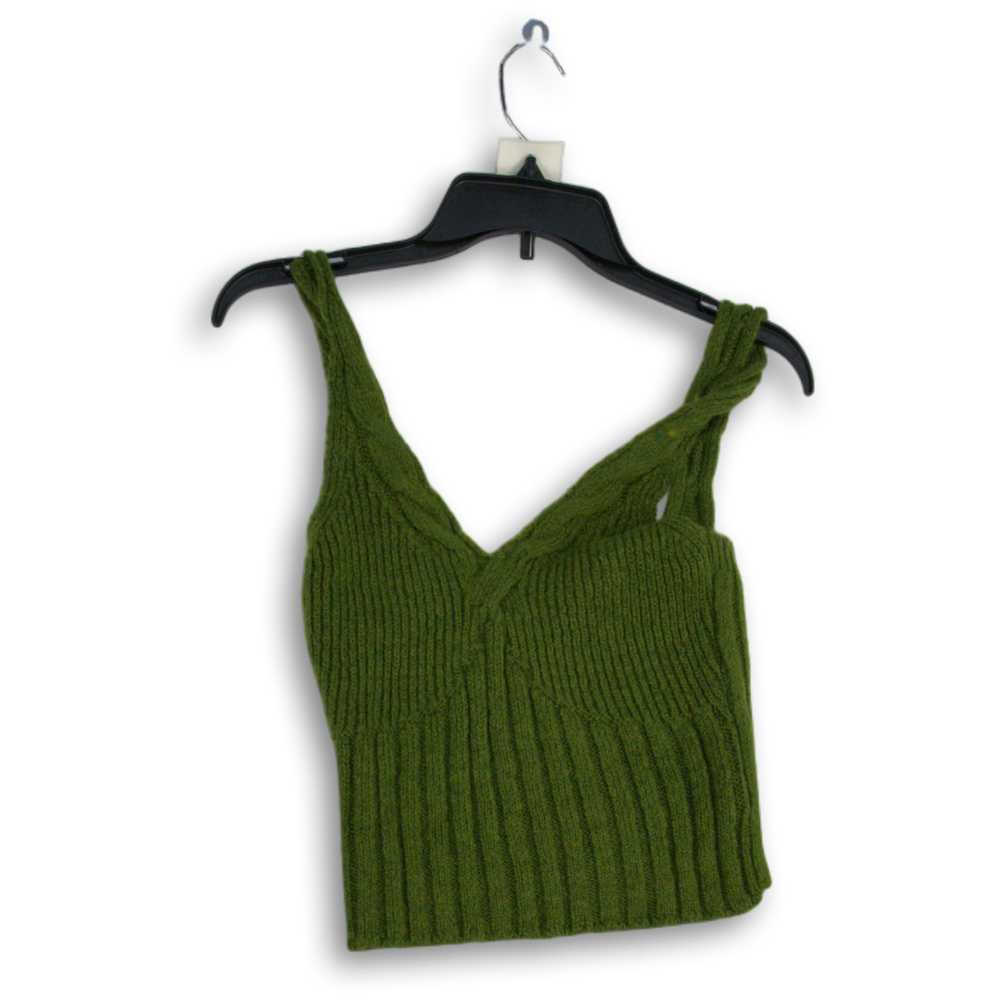 NWT Anthropologie Womens Green Cable Knit V-Neck … - image 1