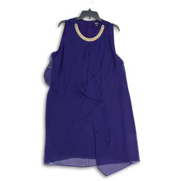MSK Womens Navy Blue Embellished Sleeveless Round… - image 1