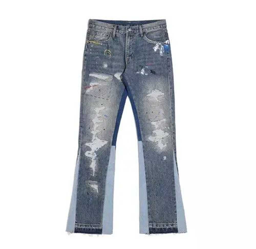 Streetwear Blue Paint Splatter Flared Pants - image 3