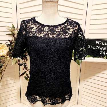 NANETTE LEPORE NAVY FLORAL LACE ZIP BACK SIZE SMA… - image 1