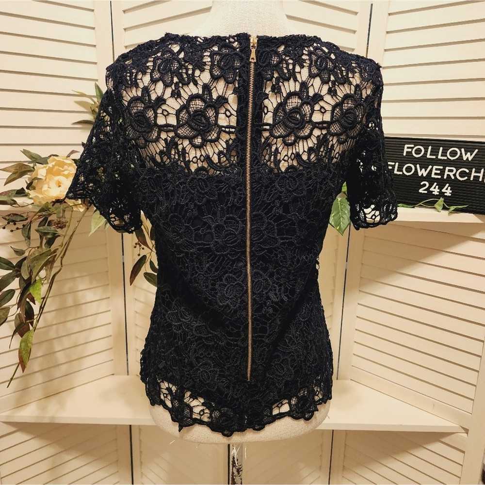 NANETTE LEPORE NAVY FLORAL LACE ZIP BACK SIZE SMA… - image 6