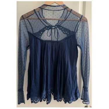 Free People Navy Blue Lace Blouse