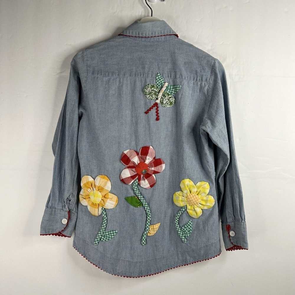 Vintage Size 10 70s Daisy Appliqué Chambray Shirt… - image 7