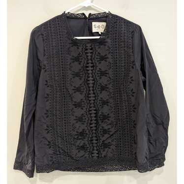 Sea New York Black Embroidered Peasant Blouse Size