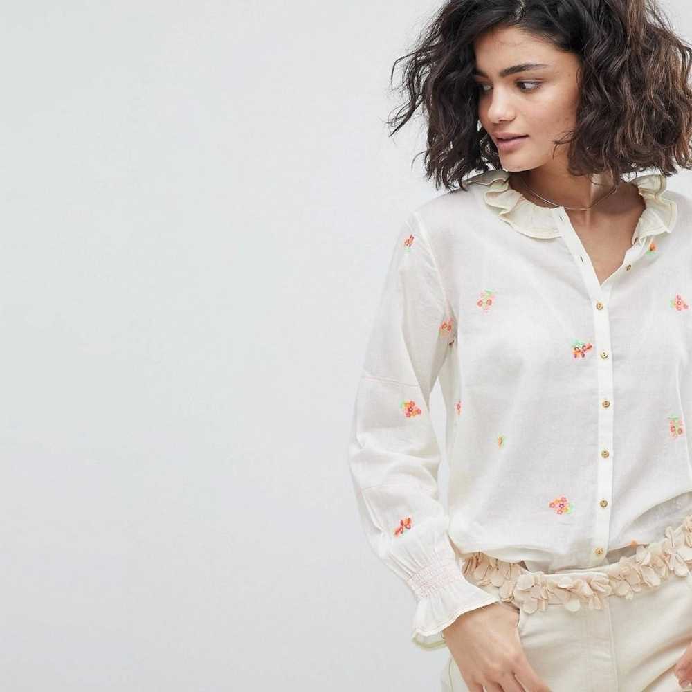 Intropia Embroidered Bouquets Button down Blouse … - image 12