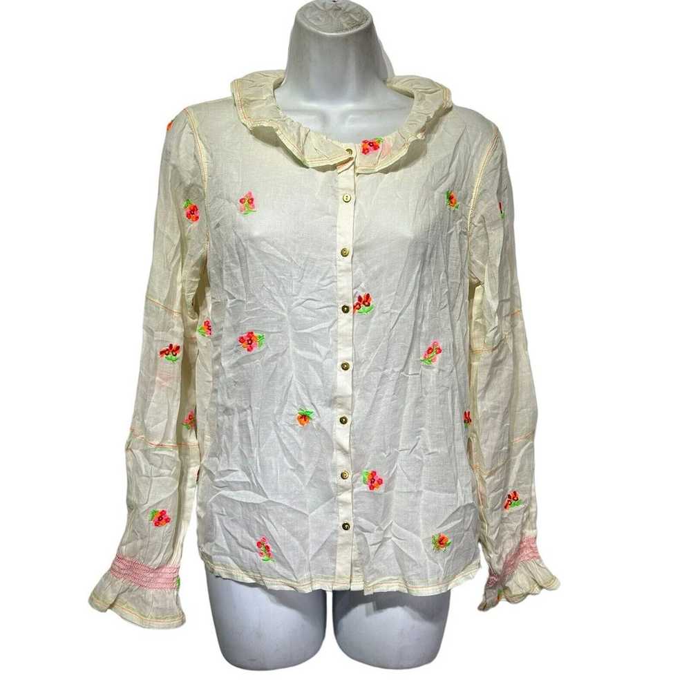 Intropia Embroidered Bouquets Button down Blouse … - image 1