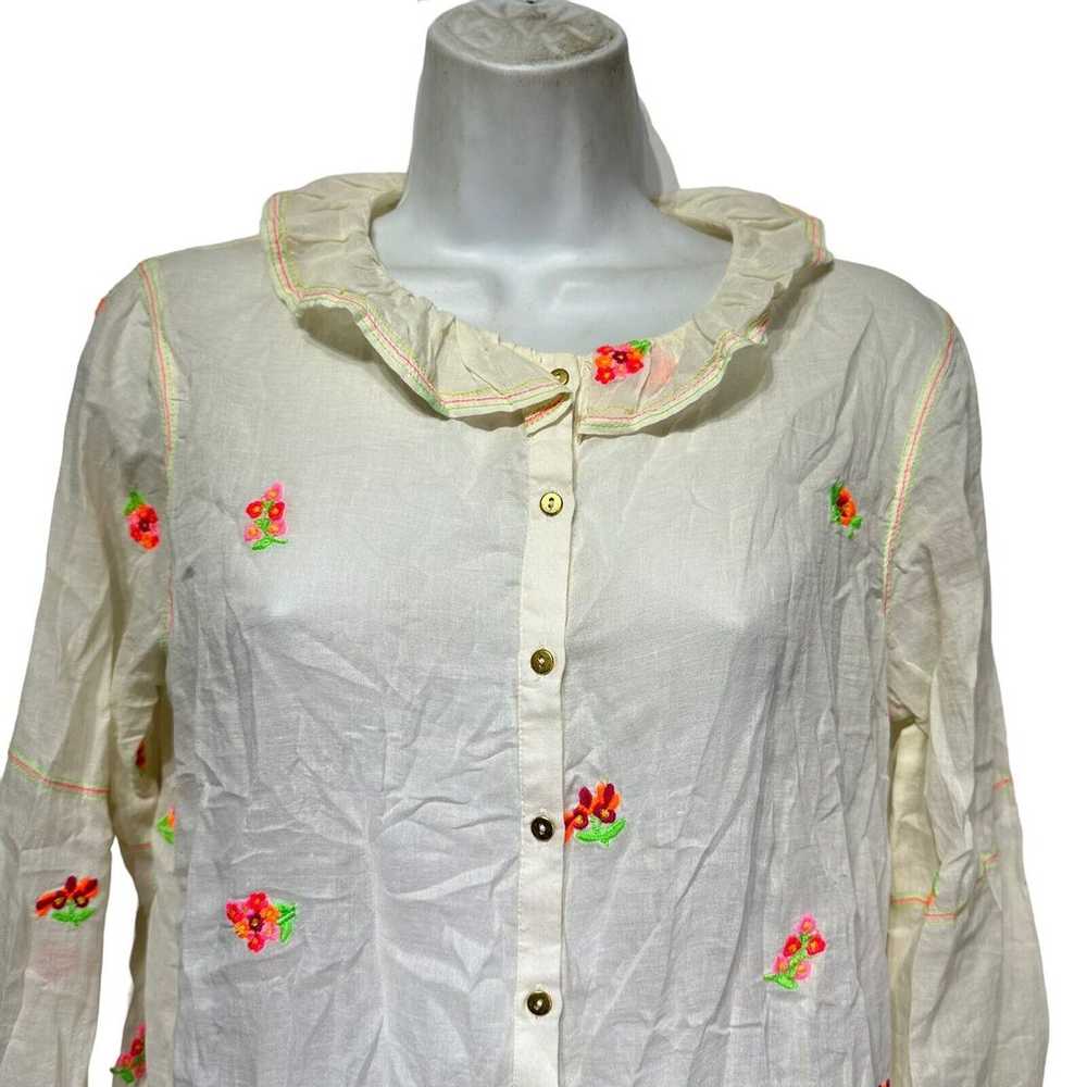 Intropia Embroidered Bouquets Button down Blouse … - image 2