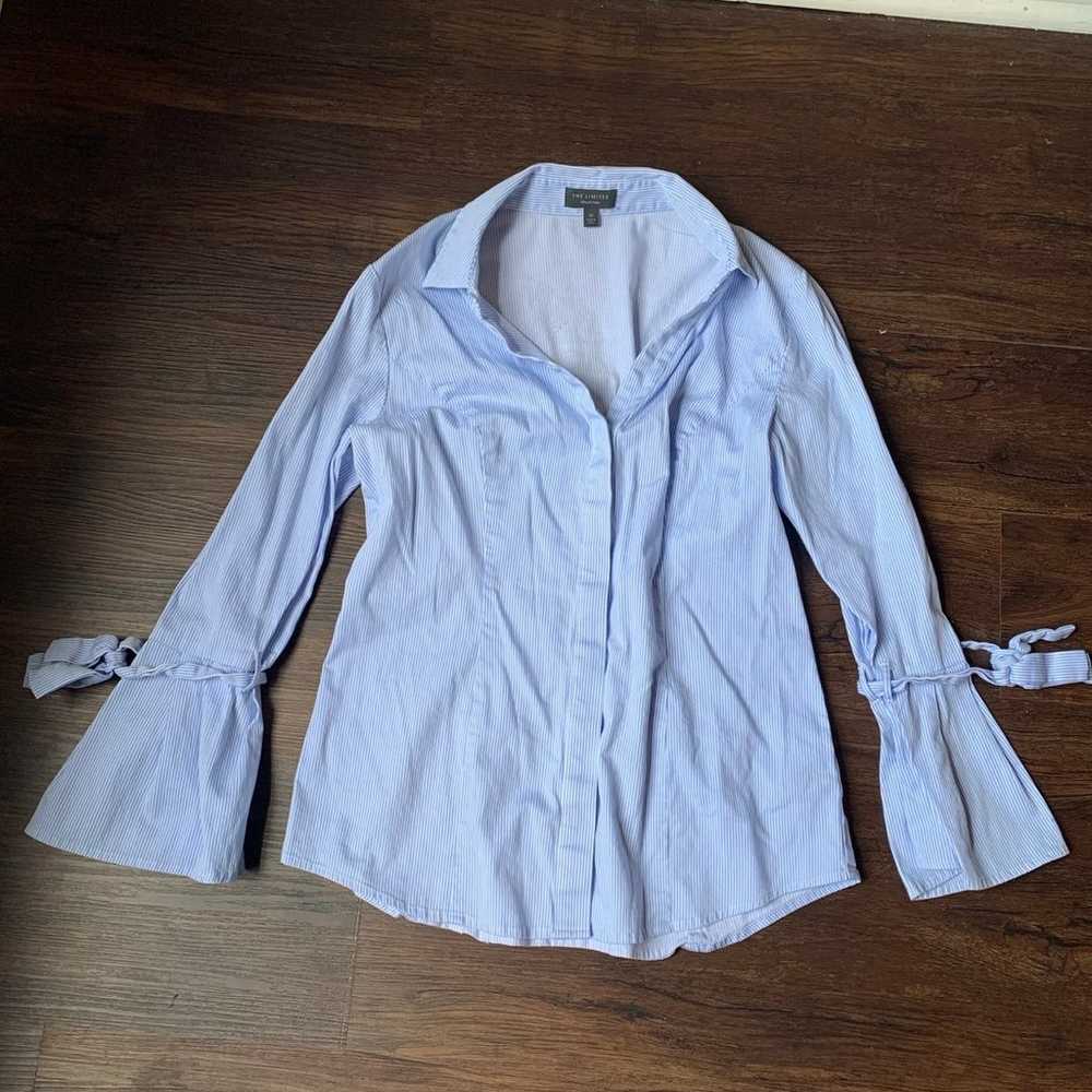 Blue and white striped button down blouse - image 1