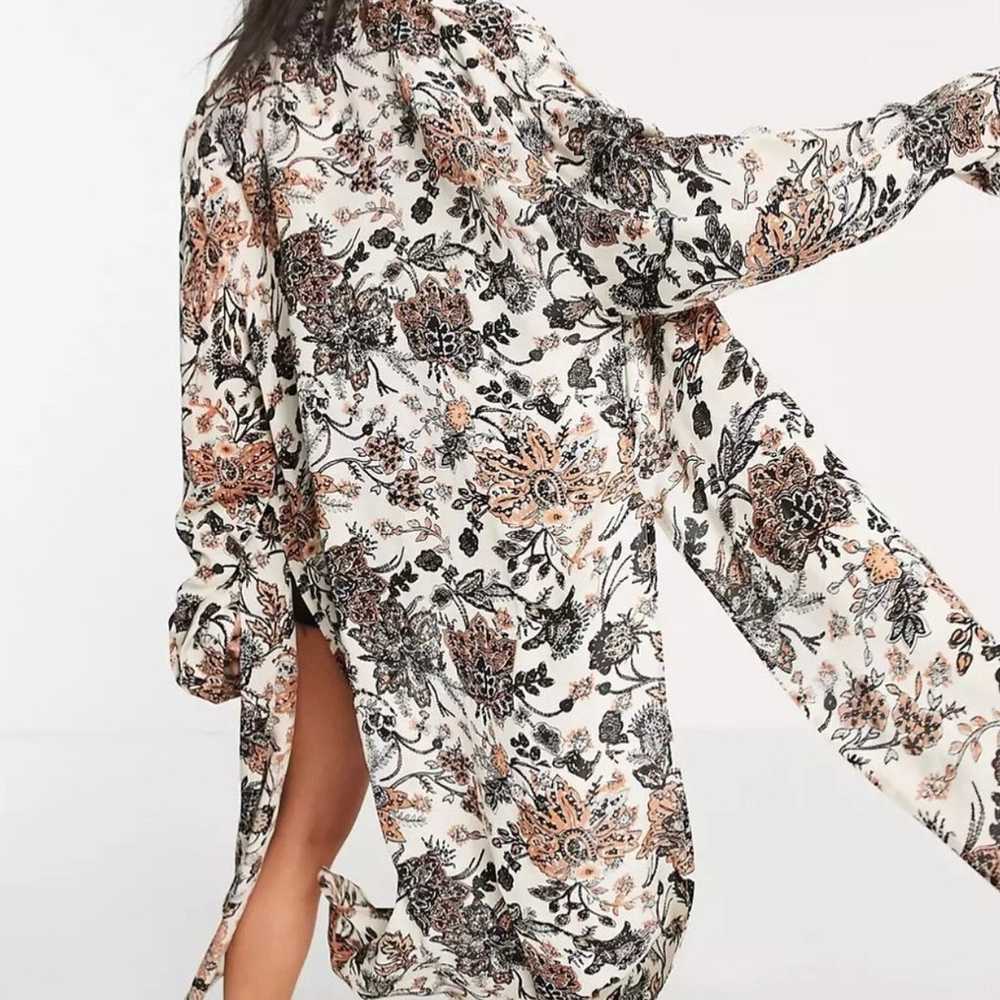 Free People Brown / Ivory Floral Print Boho Kimon… - image 8