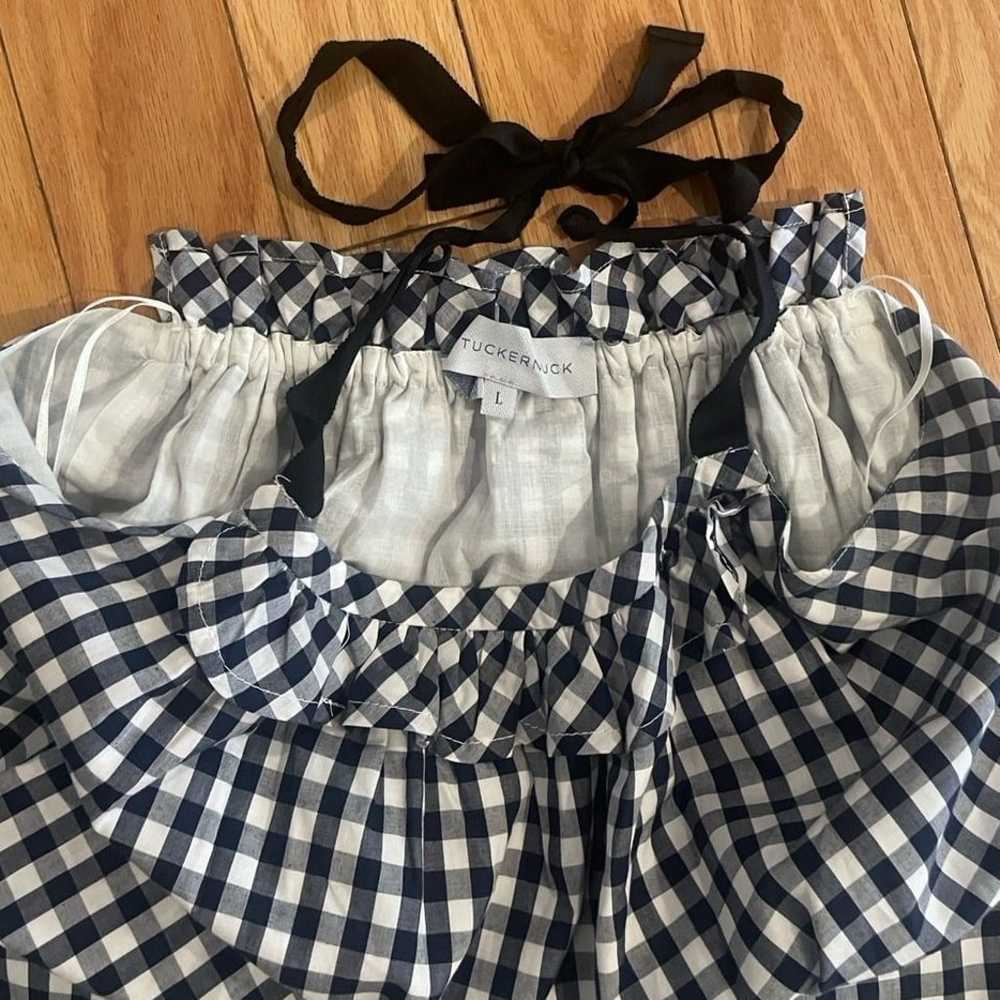 Women's Tuckernuck Navy Checkered Gingham Smocked… - image 3