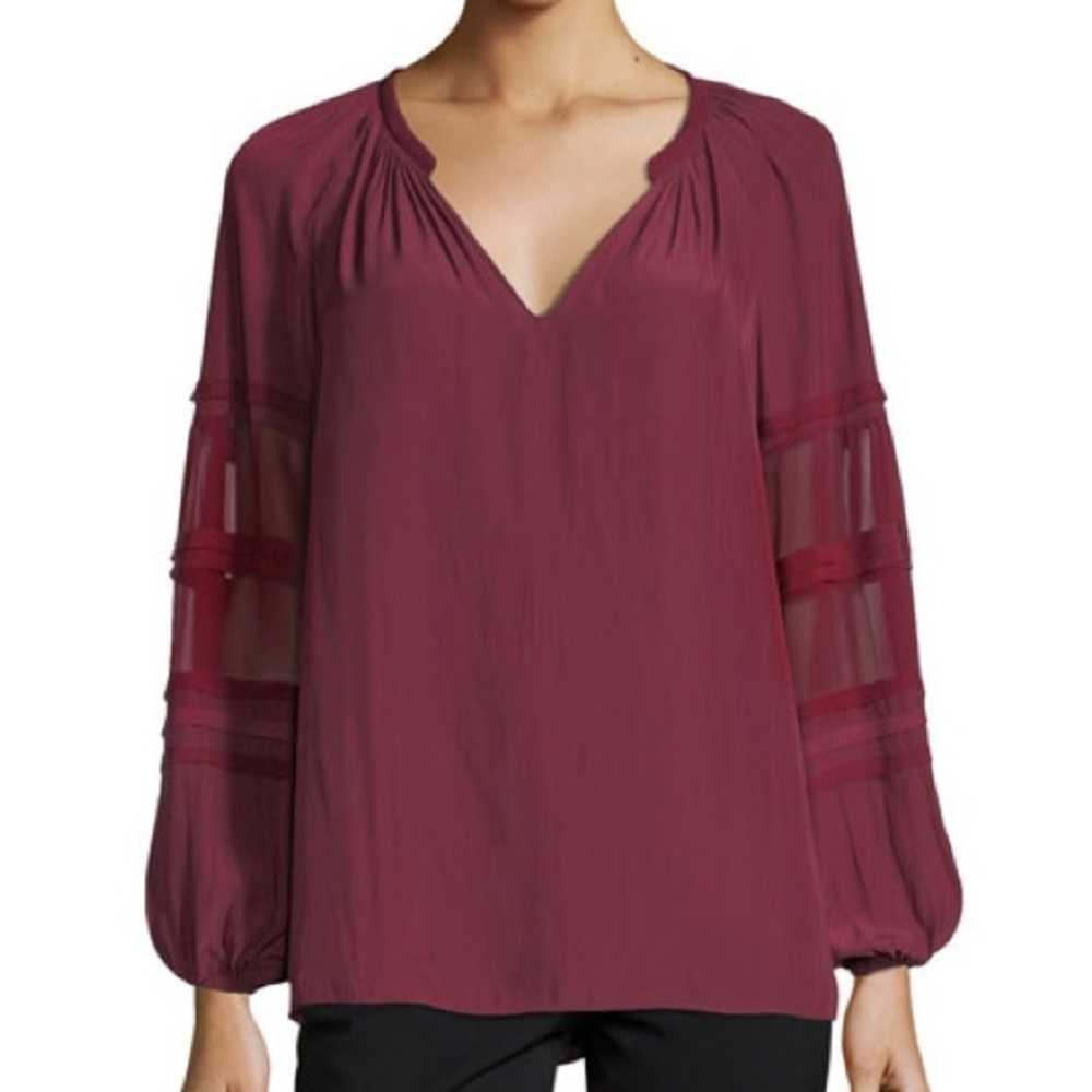 Ramy Brook Rae V-Neck Sheer Long-Sleeve Blouse Wi… - image 1