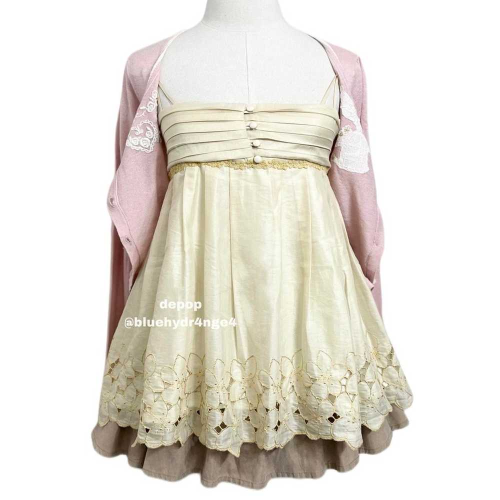 Babydoll Milkmaid Floral Lace Pleated Button Up C… - image 2