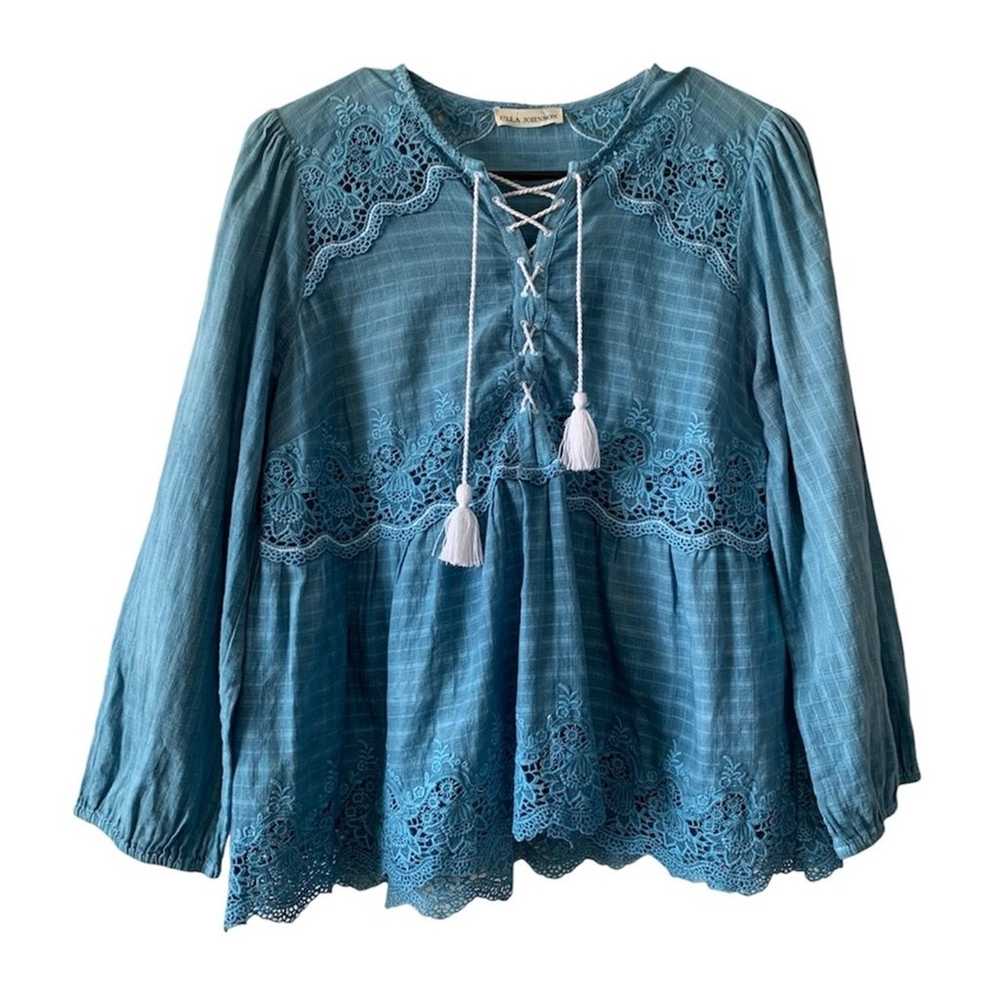 Ulla Johnson Blue Floral Crochet Tassel Lace Up F… - image 10