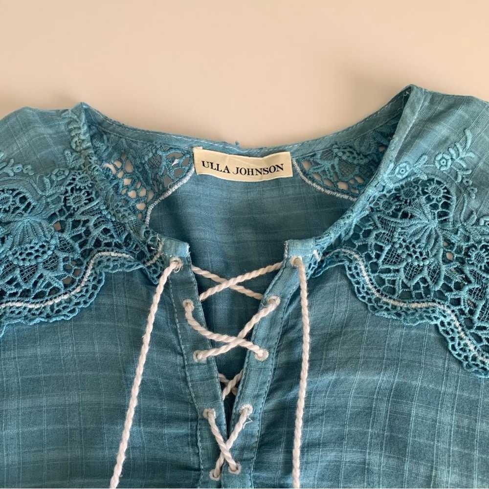 Ulla Johnson Blue Floral Crochet Tassel Lace Up F… - image 4