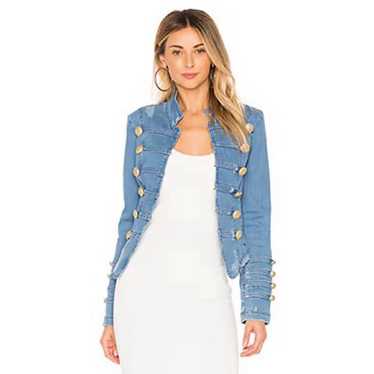 Free People Fitted Military Denim Jacket in Indigo