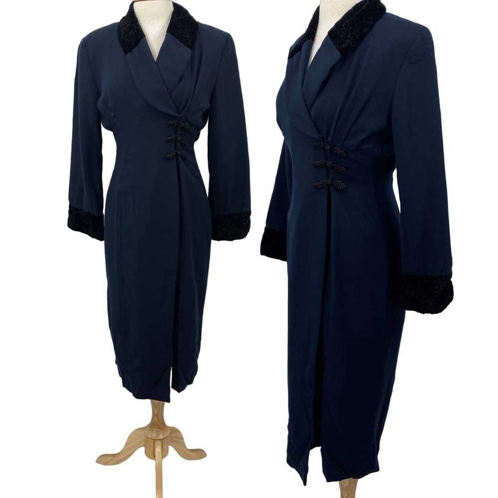 Vintage Wool Coat Dress Crushed Velvet Collar & C… - image 10