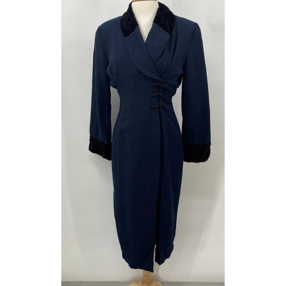 Vintage Wool Coat Dress Crushed Velvet Collar & C… - image 2