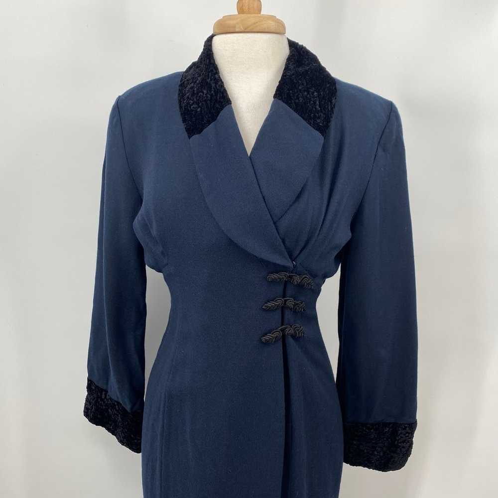 Vintage Wool Coat Dress Crushed Velvet Collar & C… - image 3