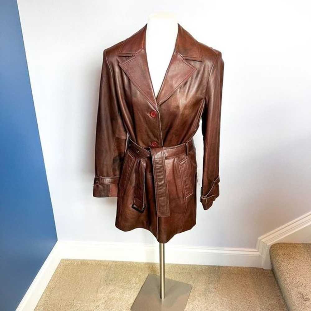 Adler Collection Brown Lambskin Leather Trench Co… - image 1