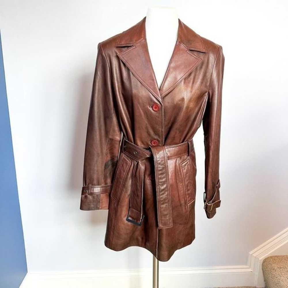 Adler Collection Brown Lambskin Leather Trench Co… - image 2