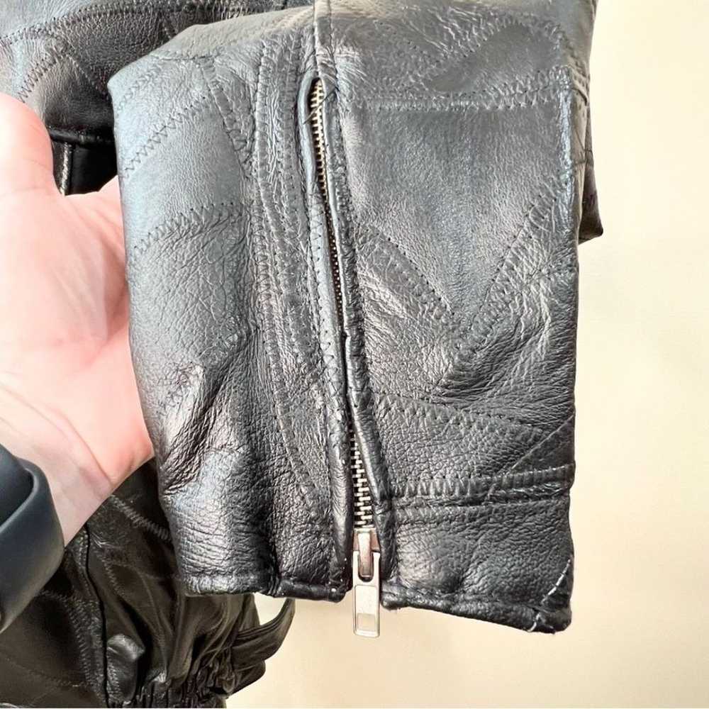 Vintage Leather Motorcycle Jacket Embroidered Bac… - image 11
