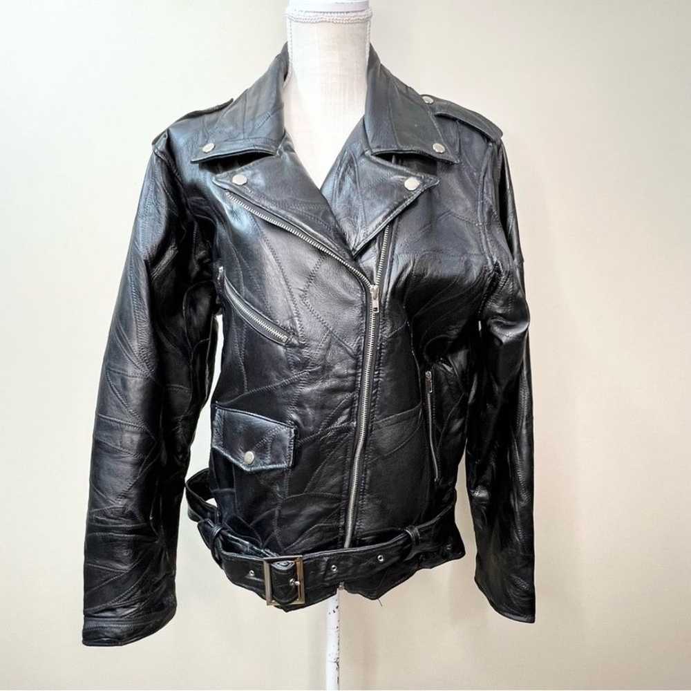 Vintage Leather Motorcycle Jacket Embroidered Bac… - image 2