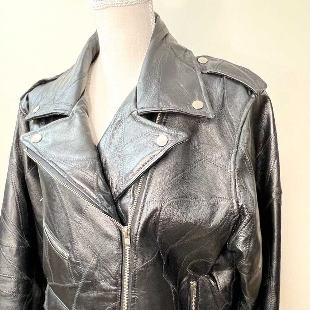 Vintage Leather Motorcycle Jacket Embroidered Bac… - image 3