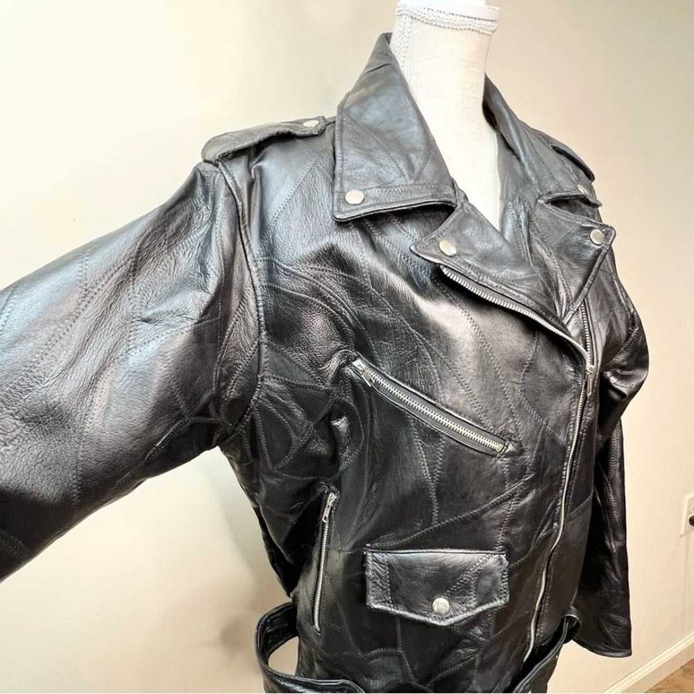 Vintage Leather Motorcycle Jacket Embroidered Bac… - image 5
