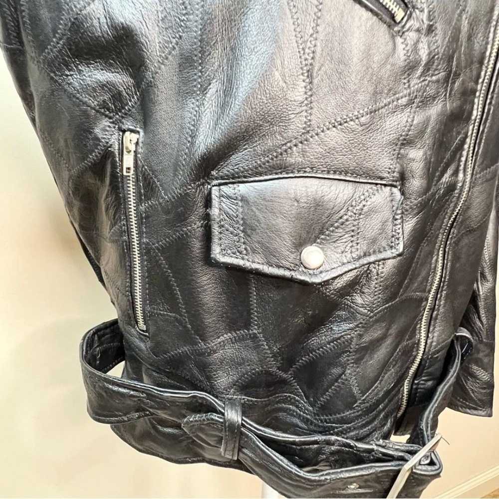 Vintage Leather Motorcycle Jacket Embroidered Bac… - image 6