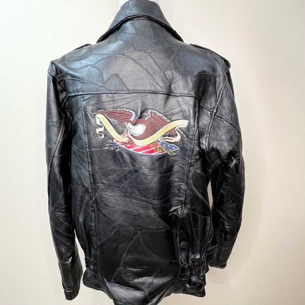 Vintage Leather Motorcycle Jacket Embroidered Bac… - image 8