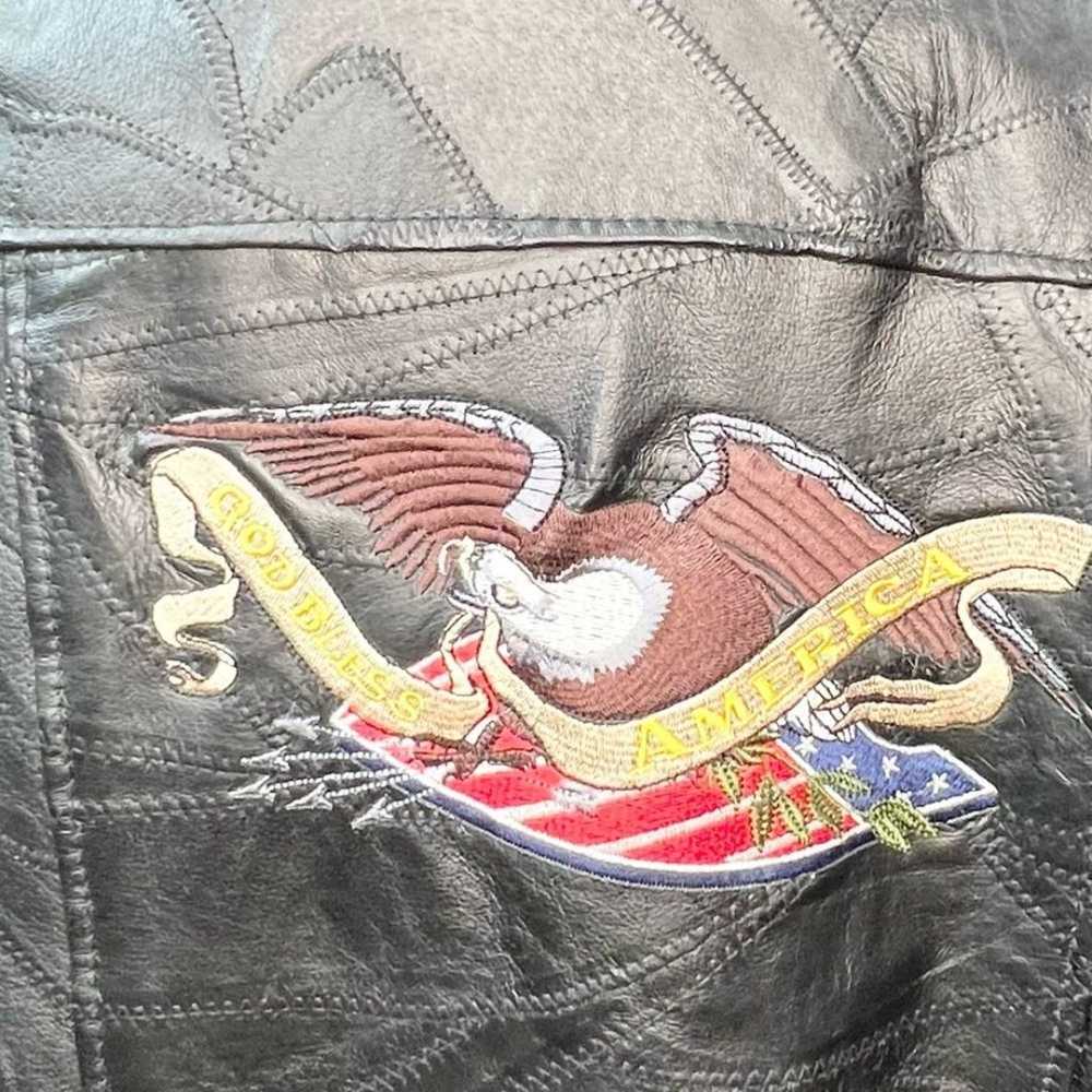 Vintage Leather Motorcycle Jacket Embroidered Bac… - image 9