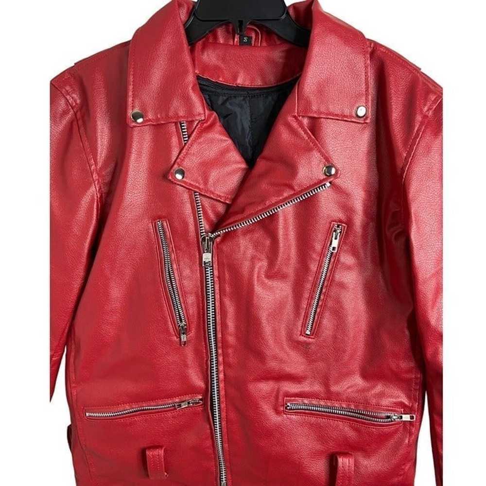 The Alley Chicago Red motorcycle Jacket Vegan Lea… - image 5